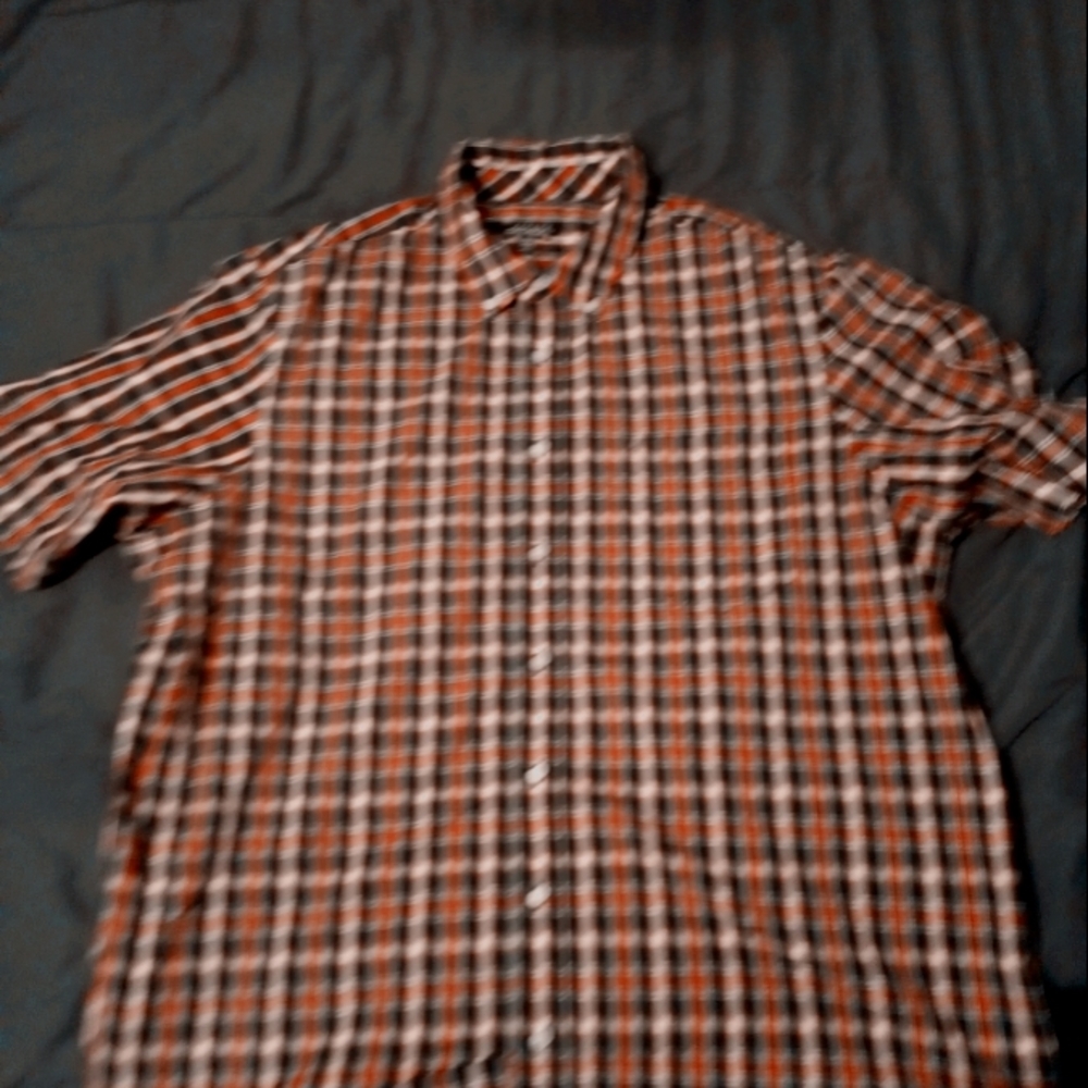 Men's Plaid Shirt - Black and Orange